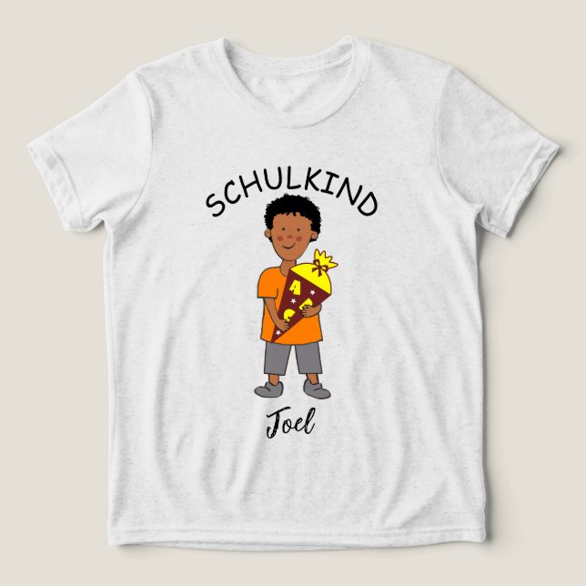 Camiseta Einschulung Schulkind - Junge mit Schultüte 2 | (Design frontal)