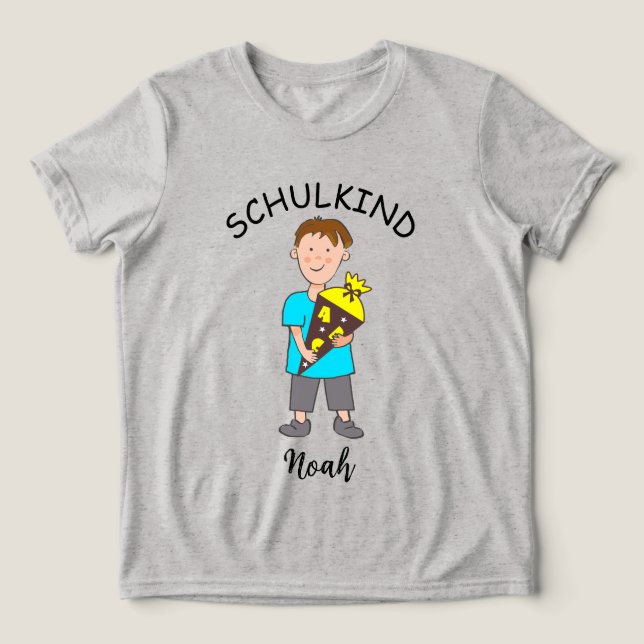 Camiseta Einschulung Schulkind - Junge mit Schultüte 3 | (Design frontal)