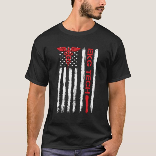 Camiseta Ekg Technician Eletrocardiógrafo Tech American Fl (Frente)
