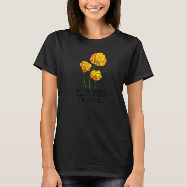Camiseta El Porto California CA Poppy Flower State City Vin (Frente)