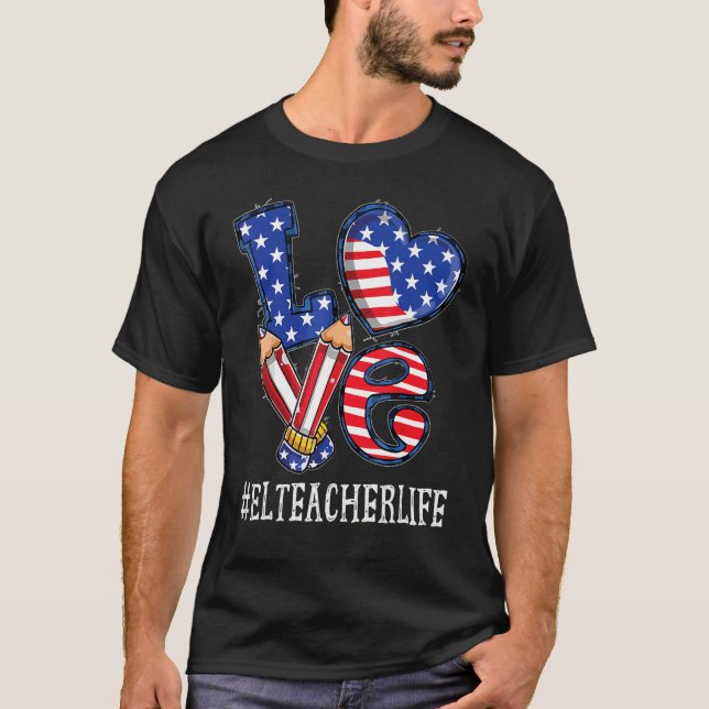 Camiseta El Professor Love Usa Flag Fireworks Funny 4th Da  (Frente)