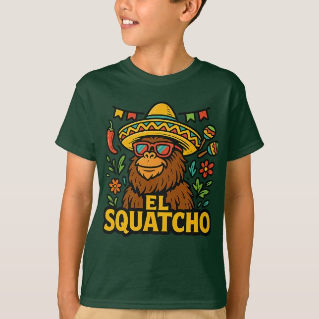 Camiseta El Squatcho Cute Fiesta Bigfoot Cartografia (Frente)