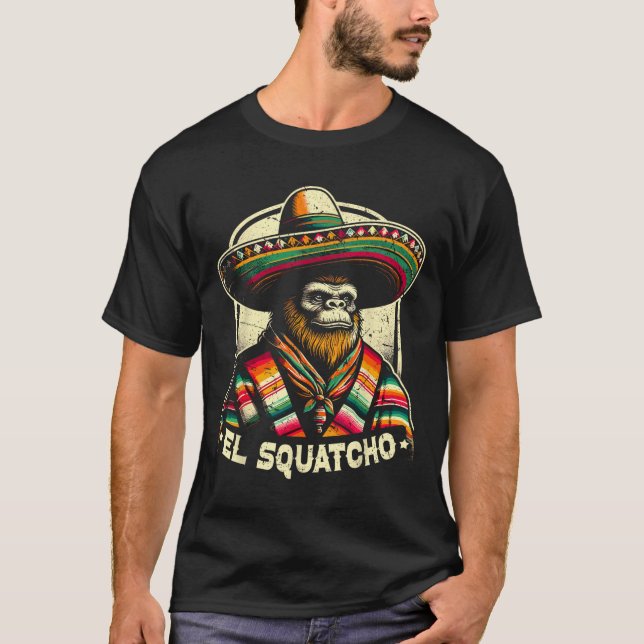 Camiseta El Squatcho Funny Bigfoot Vintage Ocidental Mexica (Frente)