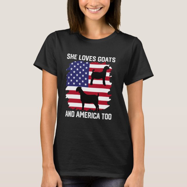 Camiseta ela adora cabras boer e américa também, boer boer (Frente)