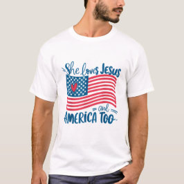 Camiseta Ela ama Jesus e a América como bandeira cristã 4