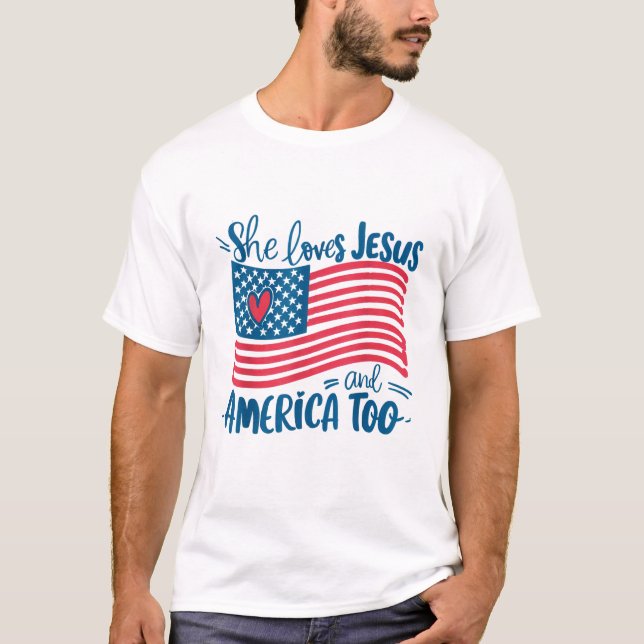 Camiseta Ela ama Jesus e a América como bandeira cristã 4 (Frente)