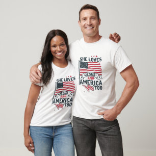 Camiseta Ela ama Jesus e a América também