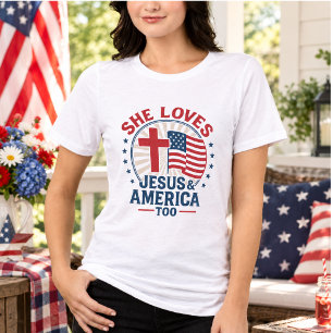 Camiseta Ela Ama Jesus e a América Também