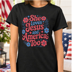 Camiseta Ela Ama Jesus e a América Também