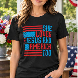 Camiseta Ela ama Jesus e a América também