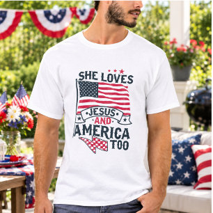 Camiseta Ela ama Jesus e a América também