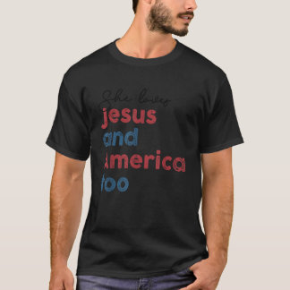 Camiseta Ela Ama Jesus E América Em 4 De Julho Nos EUA Fl