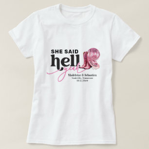 Camiseta Ela Disse Sim Com um Sim Pink Ocidental Chapéu de 