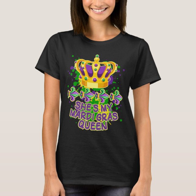 Camiseta Ela é a minha Casal Mardi Gras Queen Paint Splatte (Frente)