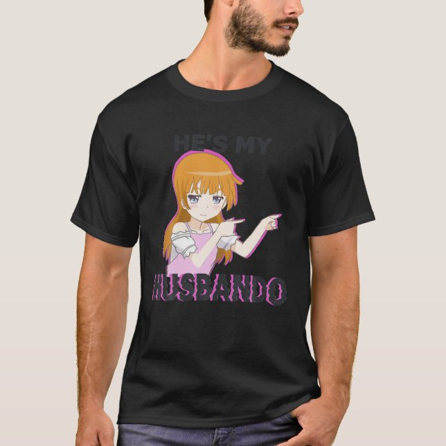 Camiseta Ela é minha Waifu. Ele é meu Casal de Manga Husban (Frente)