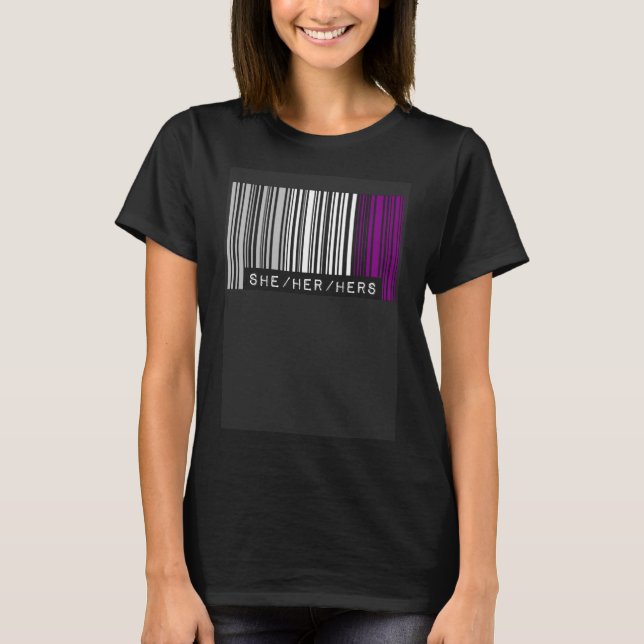 Camiseta Ela É Sua Pronunciante Orgulho Asexual Marca Códig (Frente)