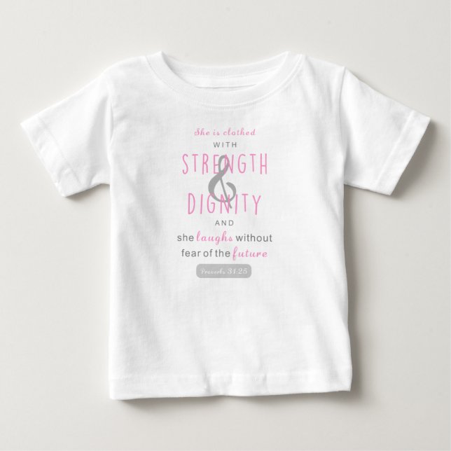Camiseta ela está vestida com força e dignidade provérbios  (Frente)