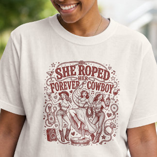 Camiseta Ela Laçou Seu Cowboy Para Sempre Festa de Solteira