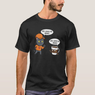 Camiseta Ela me ama mais Café de gato engraçado mãe de gato