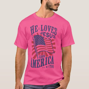 Camiseta Ele ama Jesus e a América como bandeira cristã 4º