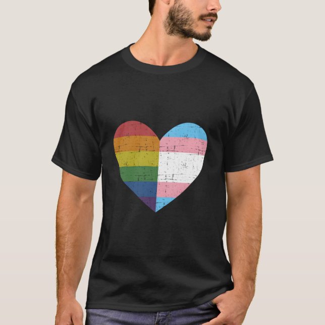 Camiseta Ele Com Arco-íris E Bandeira Transgênero Para O Mê (Frente)