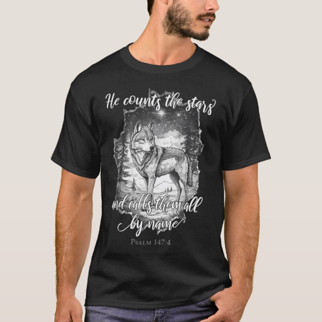 Camiseta Ele Conta O Versículo Bíblico Das Estrelas Cristão (Frente)