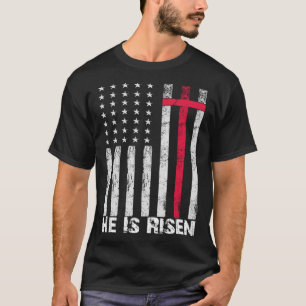 Camiseta Ele é Risen American Flag Cross Vintage Happy East