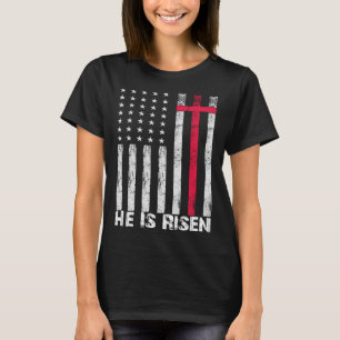 Camiseta Ele é Risen American Flag Cross Vintage Happy East