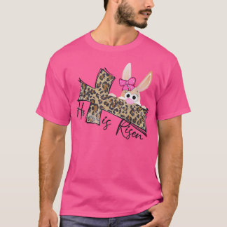 Camiseta Ele É Risen Christian Bunny Ears Leopardo Faith Cr