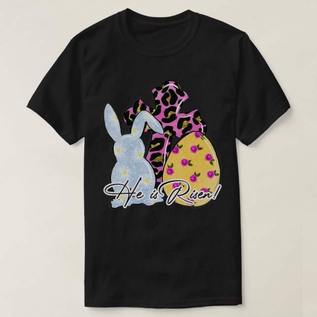 Camiseta Ele é Risen Christian Páscoa Day Leop (Frente do Design)