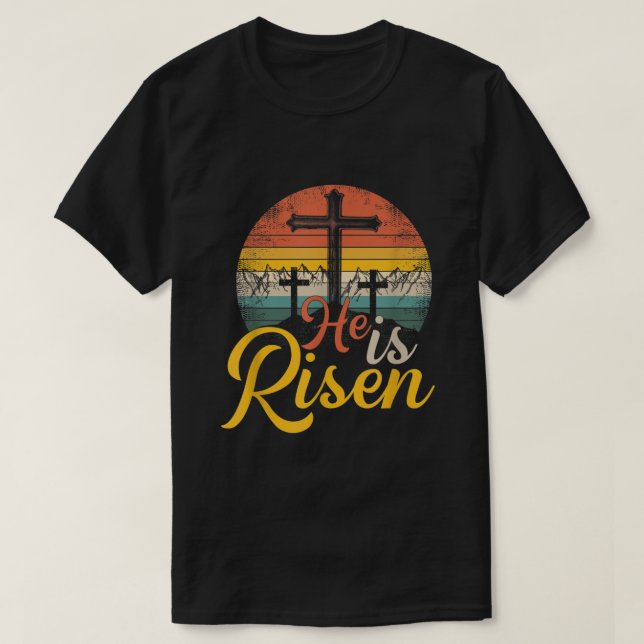 Camiseta Ele É Risen Christian Páscoa Jesus (Frente do Design)