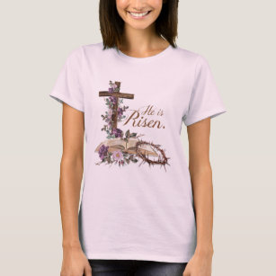 Camiseta Ele é Risen Floral Cross com Bíblia