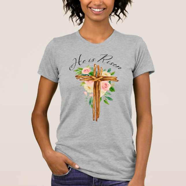 Camiseta Ele é Risen Floral Cruz (Frente)