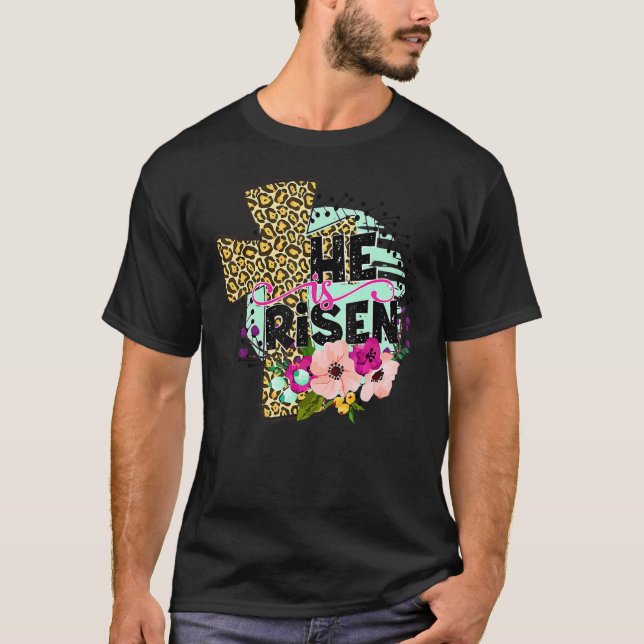 Camiseta Ele É Risen Floral Cruz Cristã Jesus Feliz Eas (Frente)