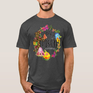 Camiseta Ele é Risen Floral Páscoa do Leopardo Dia das Mulh
