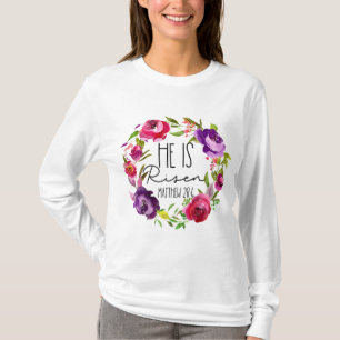 Camiseta Ele é Risen Floral Páscoa para as garotas cristãs 