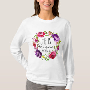 Camiseta Ele é Risen Floral Páscoa para Garotas Cristãs