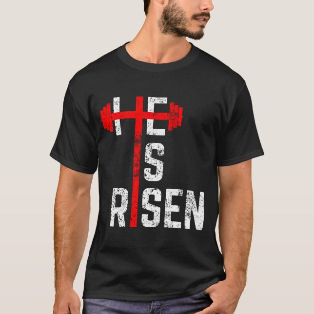 Camiseta Ele É Risen Gym Cruzando Jesus Páscoa Teens Cristã (Frente)