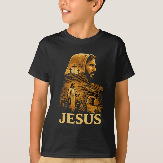 Camiseta Ele é Risen Jesus Felz pascoa Cristão (Frente)