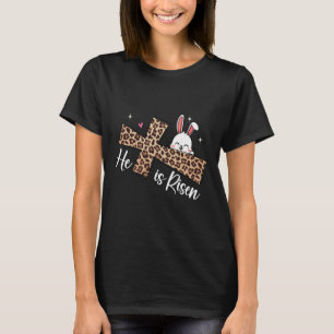Camiseta Ele É Risen Leopard Cross Bunny Day Christi