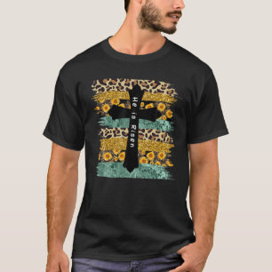 Camiseta Ele É Risen Leopard Rainbow Christian Jesus Feliz