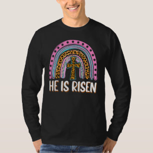 Camiseta Ele É Risen Leopard Rainbow Christian Jesus Feliz