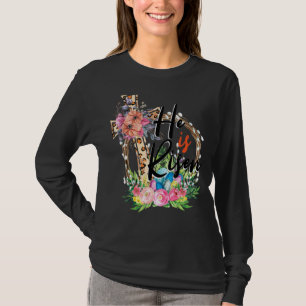 Camiseta Ele É Risen Leopard Rainbow Christian Jesus Feliz