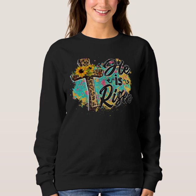 Camiseta Ele É Risen Leopard Rainbow Christian Jesus Feliz (Frente)