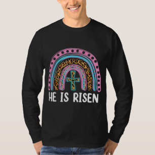 Camiseta Ele É Risen Leopard Rainbow Christian Jesus Feliz