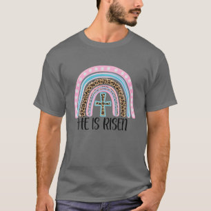 Camiseta Ele É Risen Leopard Rainbow Christian Jesus Feliz