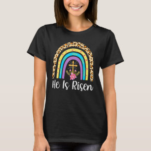 Camiseta Ele É Risen Leopard Rainbow Christian Jesus Feliz