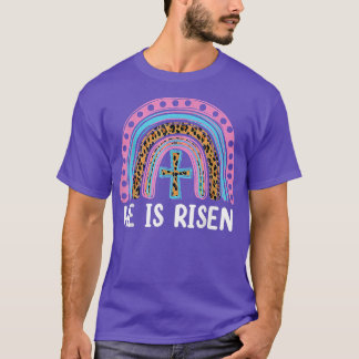 Camiseta Ele É Risen Leopard Rainbow Christian Jesus Feliz