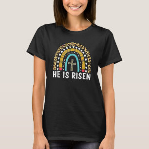 Camiseta Ele É Risen Leopard Rainbow Christian Jesus Feliz