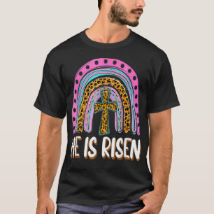 Camiseta Ele É Risen Leopard Rainbow Christian Jesus Feliz